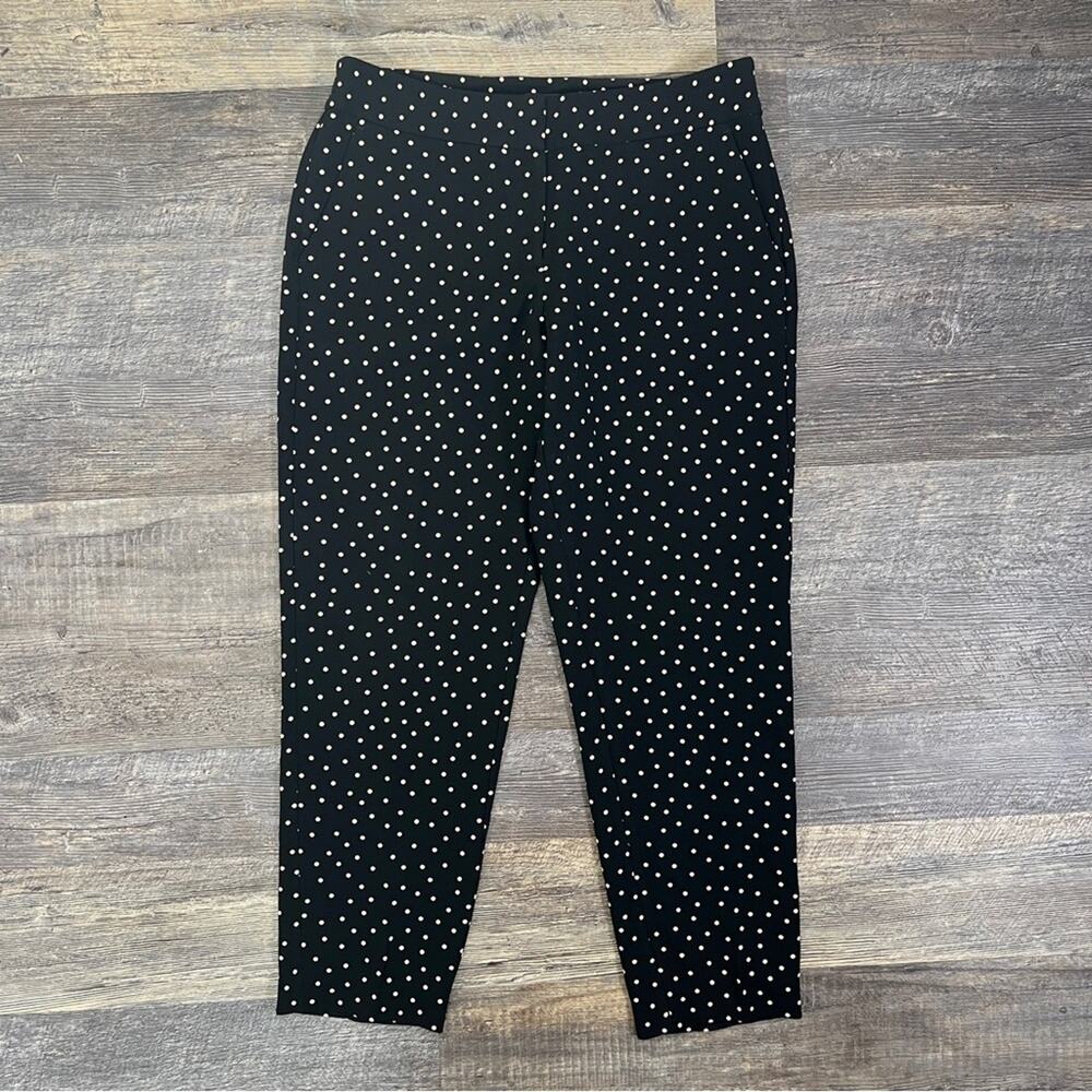 Ann Taylor black and cream polkadot signature straight leg dress pants sz 8 B53